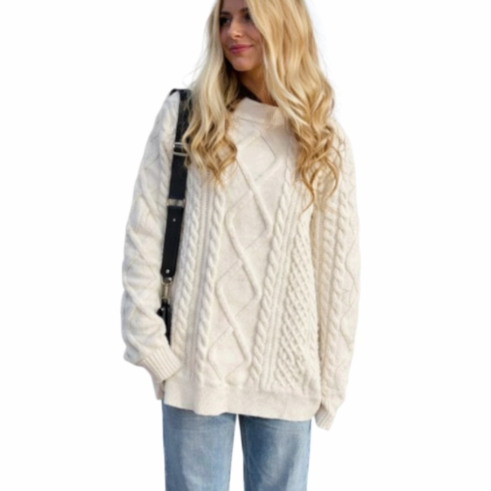 Aelfric Eden Oversized 90's Vintage Cable Knit Sweater Casual Ivory Size Small